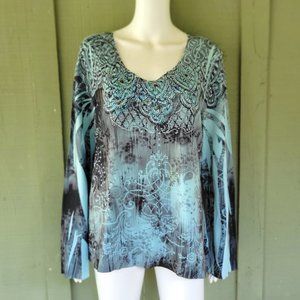 New B.L.E.U. Blue Lightweight Knit Print Sweater Top XL
